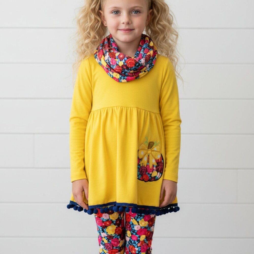 Girl's Pumpkin Floral 3 Piece Outfit, kids, set, Fall